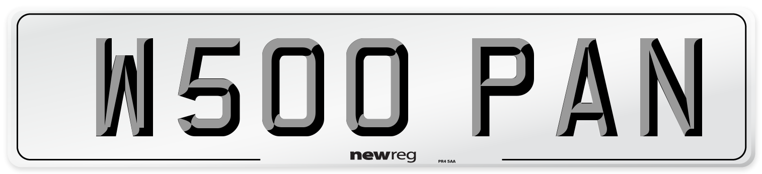 W500 PAN Number Plate from New Reg